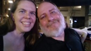 a blurry picture of two people