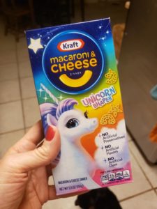 a box of Kraft macaroni and cheese with a unicorn on it