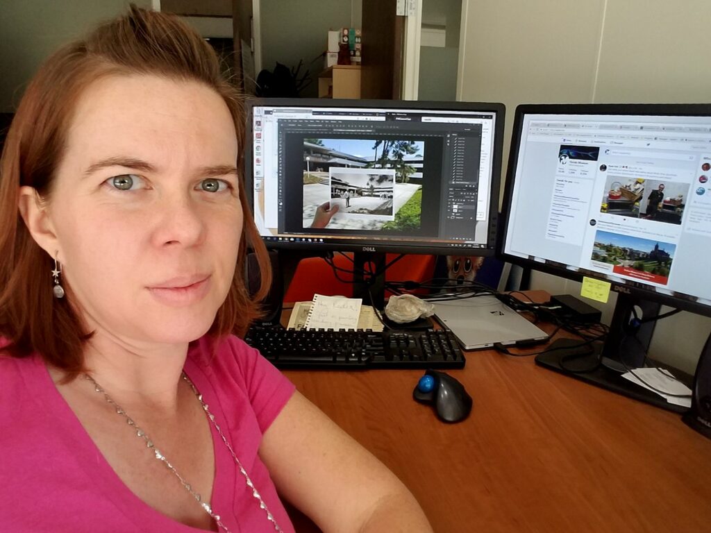 someone taking a selfie at a computer with another image on the screen of an image within an image