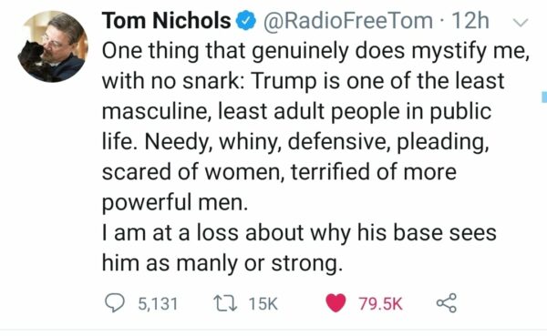 a tweet speaking about the identity politics of Trump followers