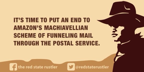 a meme that pokes fun at Amazon using the postal service to deliver packages