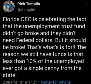 a tweet saying that government service programs should use up all of their funds instead of retain them