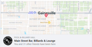 a map location for a place called Main Street Bar and Billiard