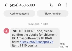 screenshot of a text message to Todd about an untrustworthy topic