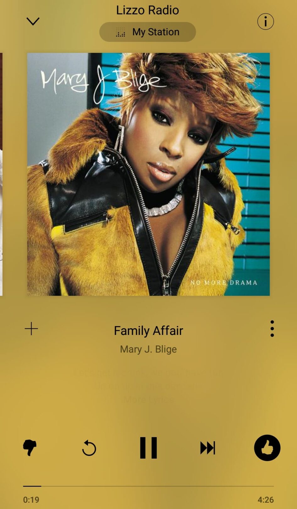 screenshot of an album track for Maru J Blige song Family Affair
