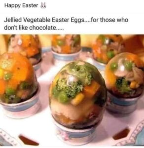 gelatin formed into egg shapes with salad in them