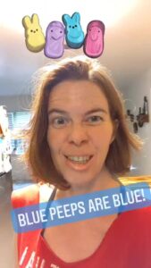 smiling selfie with the text Blue peeps are blue!
