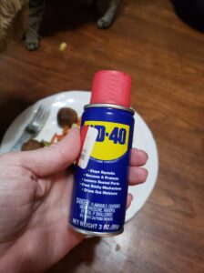 a hand holding a small can of WD-40