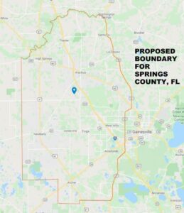 a map of some unknown space with a pin in the middle of an oblong shape and text saying Proposed boundaries of Springs County FL