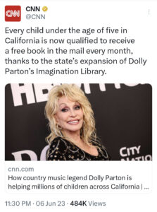 screenshot of a CNN story about Dolly Parton's book program