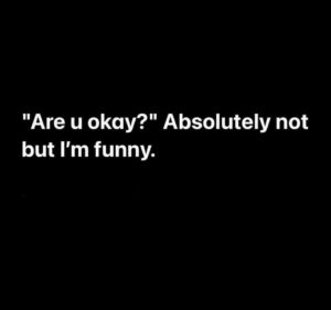 a graphic that says 'are you okay? absolutely not but i'm funny